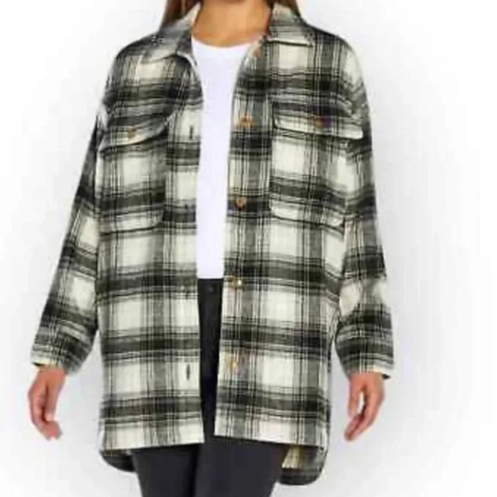 Banana Republic Plaid Print Button Up Shacket Shirt Jacket Winter Layering XS